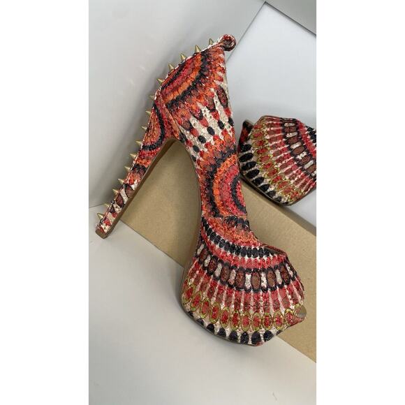 Wild Pair Y2K Alaina Studded High Heel Stiletto Pink Orange Geometric Size 8 - Picture 3 of 12